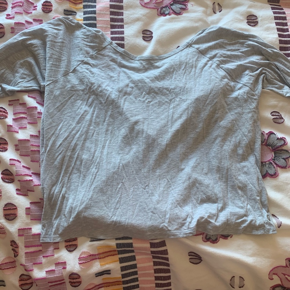 Fabletics Heather Gray Open Back Twist Top - image 4